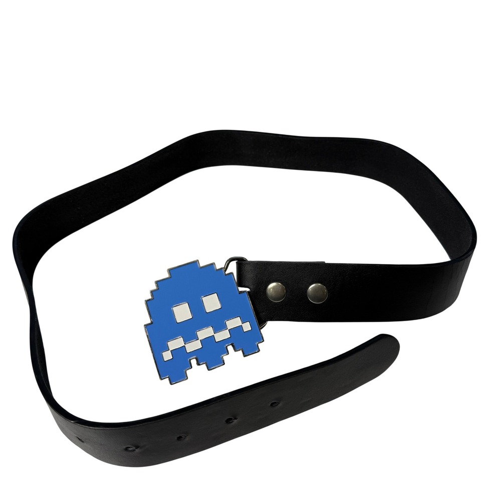Hot Topic Pixel Ghost Monster Leather Belt Mens 32 Black Blue